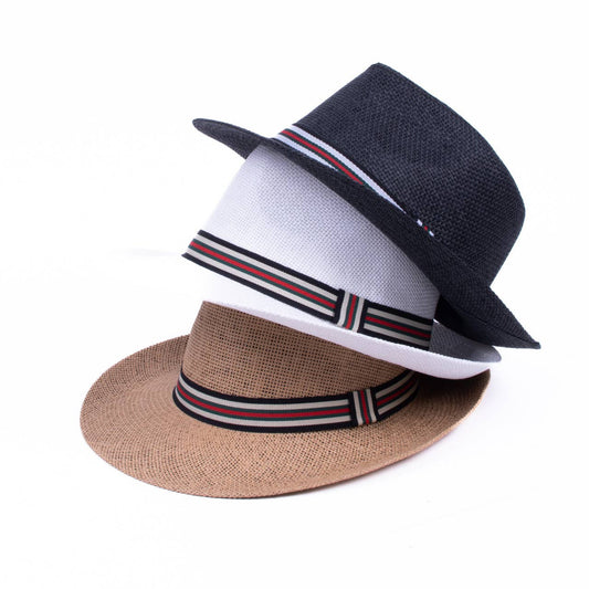 Men's Tri-Color Banded Wide Brim Fashion Fedora Hat-FSS17128