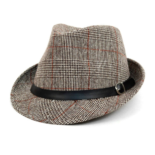 Fall/Winter Plaid Trilby Fedora Hat with Black Band Trim