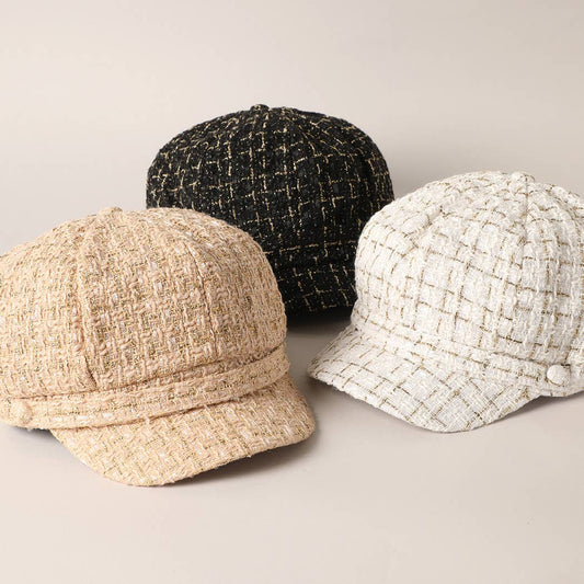Fashion City - Tweed Plaid Cadet Newsboy Cabbie Cap Hat