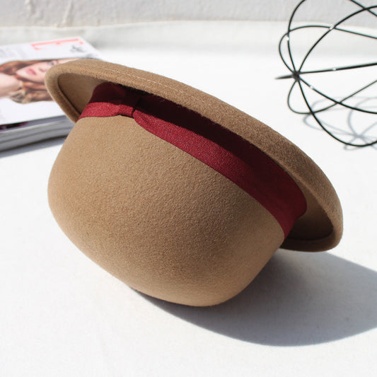 Casual British Style Round Top Curled Wool Bow Hat