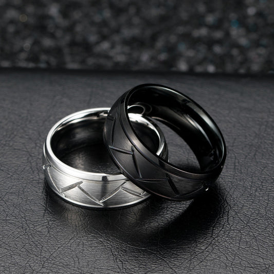 Curved black steel ring featuring a diagonal design - ideal for modern fashion enthusiasts