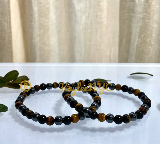 Wholesale 6 Pcs Natural Tiger Eye Hematite Black Onyx 6mm 7.5” Crystal Bracelet