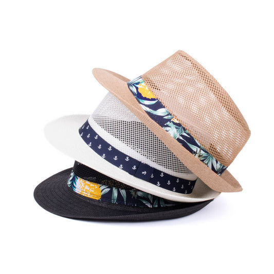 Men Cooling Mesh Banded Fashion Fedora Hat-FSS17134