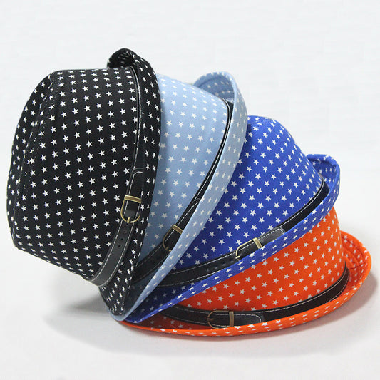 Star Print Hip Hop Belt Buckle Fedora Hat