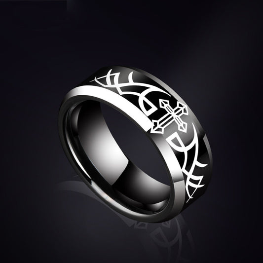 Black Wide Version European And American Tungsten Steel Ring Foreign Trade Couple Jewelry