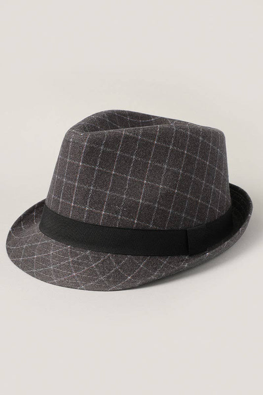 Fashion City - Men's Windowpane Pattern Short Brim Trilby Fedora