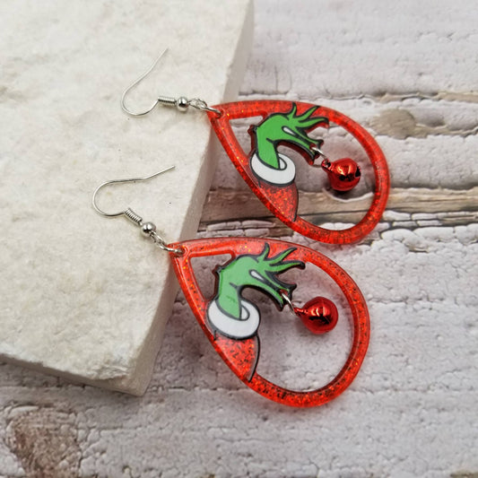 Grinch Bell Christmas Earrings