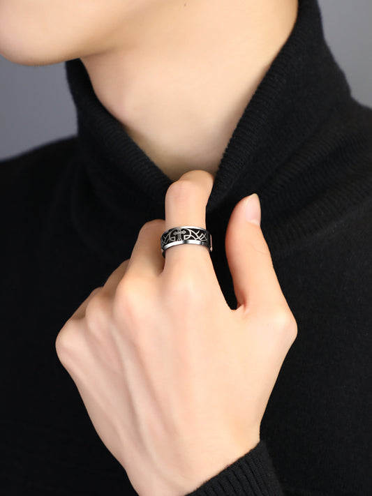 Black Wide Version European And American Tungsten Steel Ring Foreign Trade Couple Jewelry