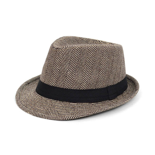 Fall/Winter Brown & Beige Herringbone Trilby Fedora Hat