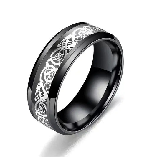 Black Stainless Steel Men's Dragon Ring