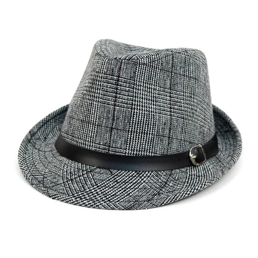 Fall/Winter Plaid Trilby Fedora Hat with Black Band Trim