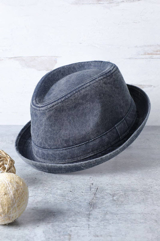 Mens denim hat with blue and grey wash effect